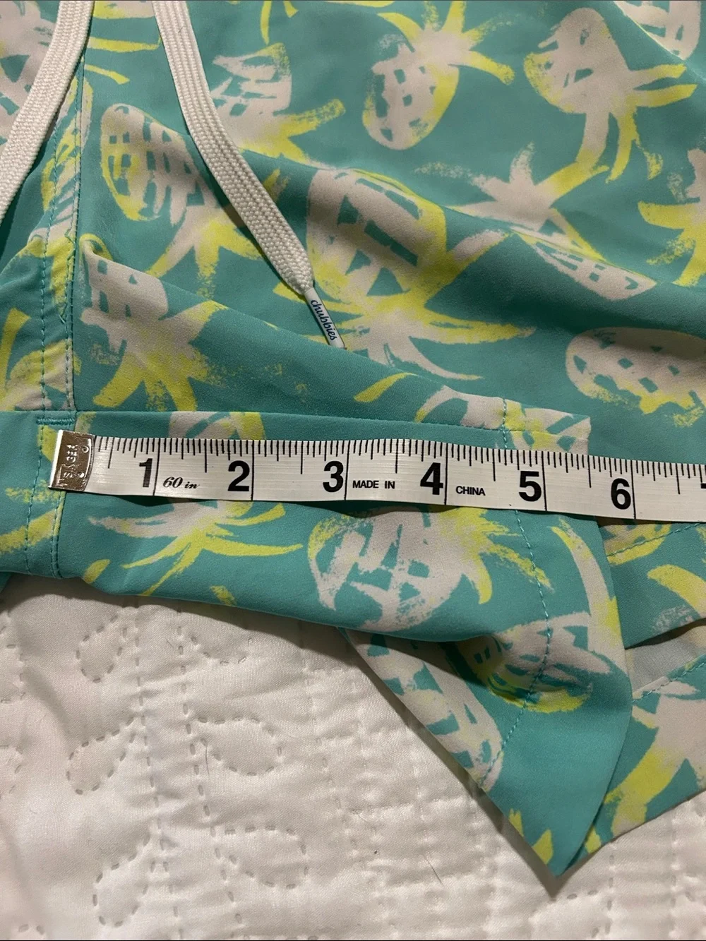 CHUBBIES Swim Trunks • bright teal w/ neon yellow & white Pineapple print SZ: L